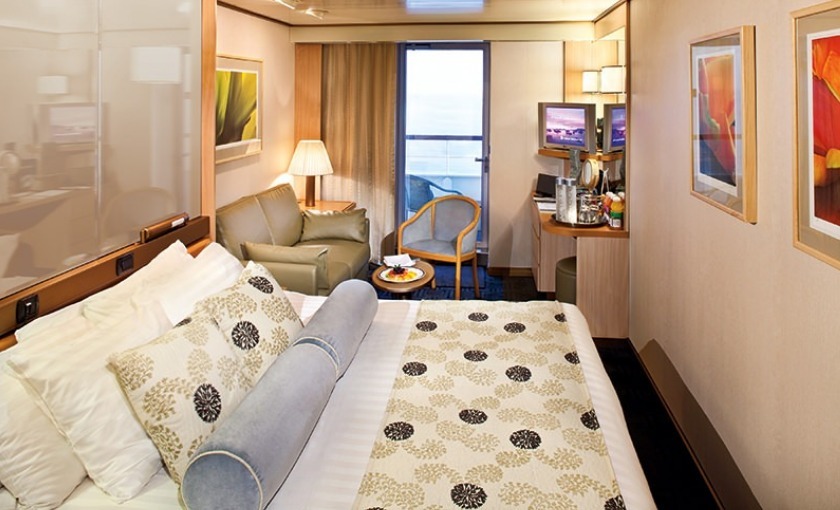 Een balkonhut aan boord van de Rotterdam van Holland America Line
